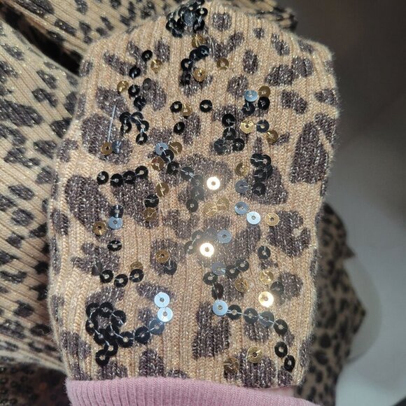 Chicos Leopard V-Neck Sequin Embellished Long Sleeve Sweater Womens Size 1 M/8 - Picture 4 of 11